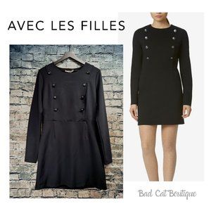 Avec Les Filles | Chic Double Button Black Mini Dress